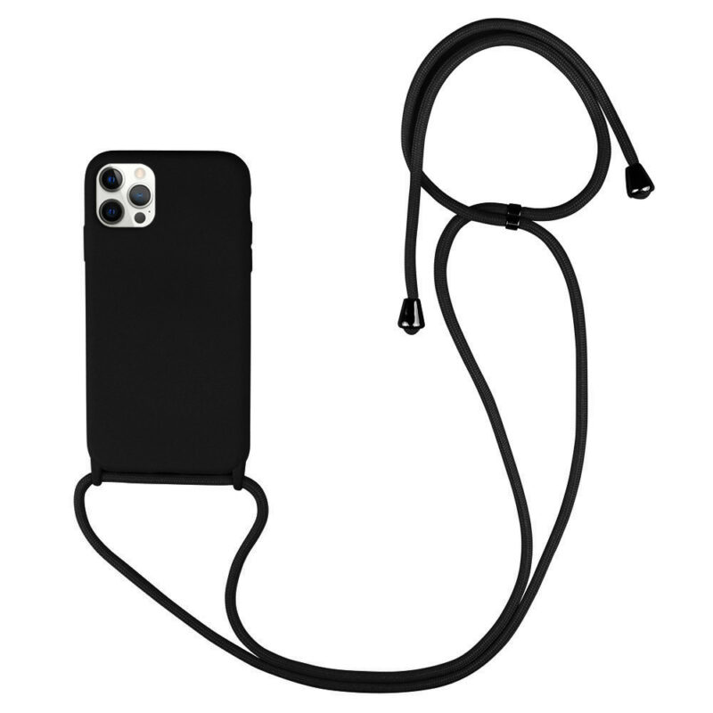 ΘΗΚΗ TPU ΓΙΑ IPHONE 12 PRO MAX (6.7")ΜΕ ΛΟΥΡΑΚΙ CROSSBODY  ΜΑΥΡΟ (Με Εσωτερική Επένδυση Βελούδο)