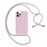 ΘΗΚΗ TPU ΓΙΑ IPHONE 12 PRO MAX (6.7")ΜΕ ΛΟΥΡΑΚΙ CROSSBODY  ΡΟΖ (Με Εσωτερική Επένδυση Βελούδο)