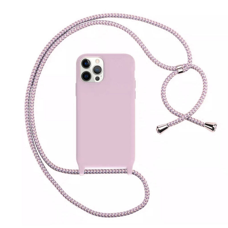 ΘΗΚΗ TPU ΓΙΑ IPHONE 12 PRO MAX (6.7")ΜΕ ΛΟΥΡΑΚΙ CROSSBODY  ΡΟΖ (Με Εσωτερική Επένδυση Βελούδο)